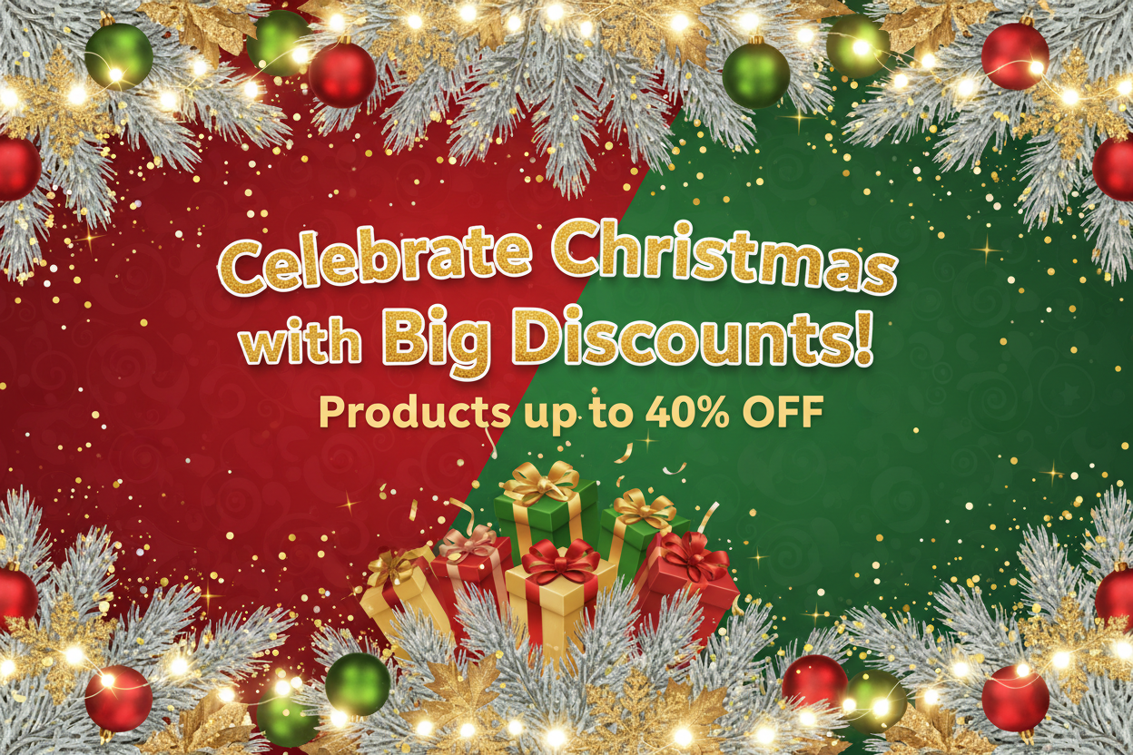 Celebrate Christmas with Big Discounts! Products up to 40% OFF. Banner de navidad